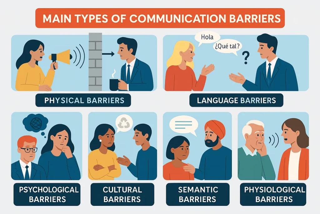 info graphic illustrating six types of communication barriers